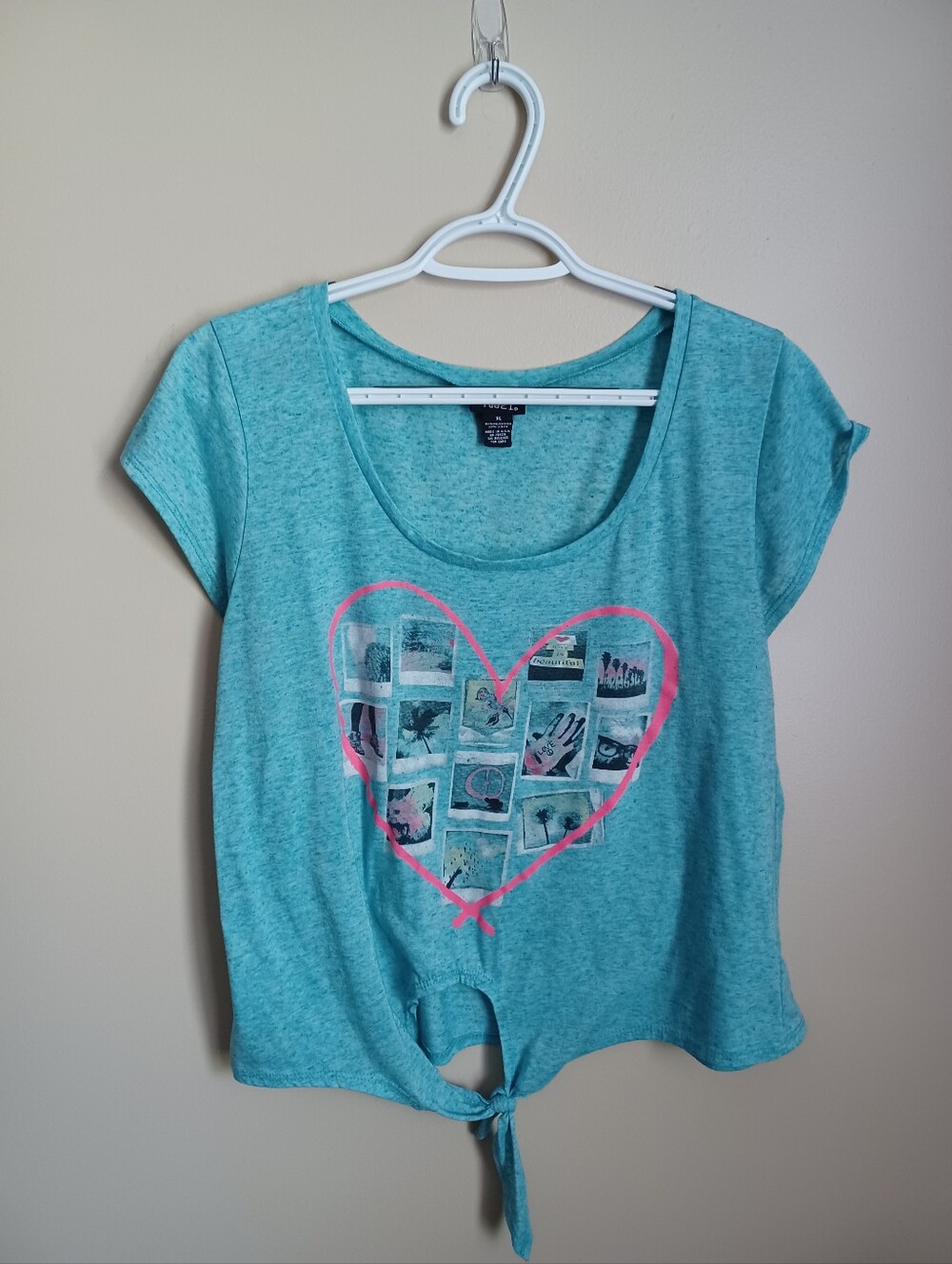 Women's‎ Size XL Blue Photographs Heart Rue21 Polyester Linen Tie In Front Shirt